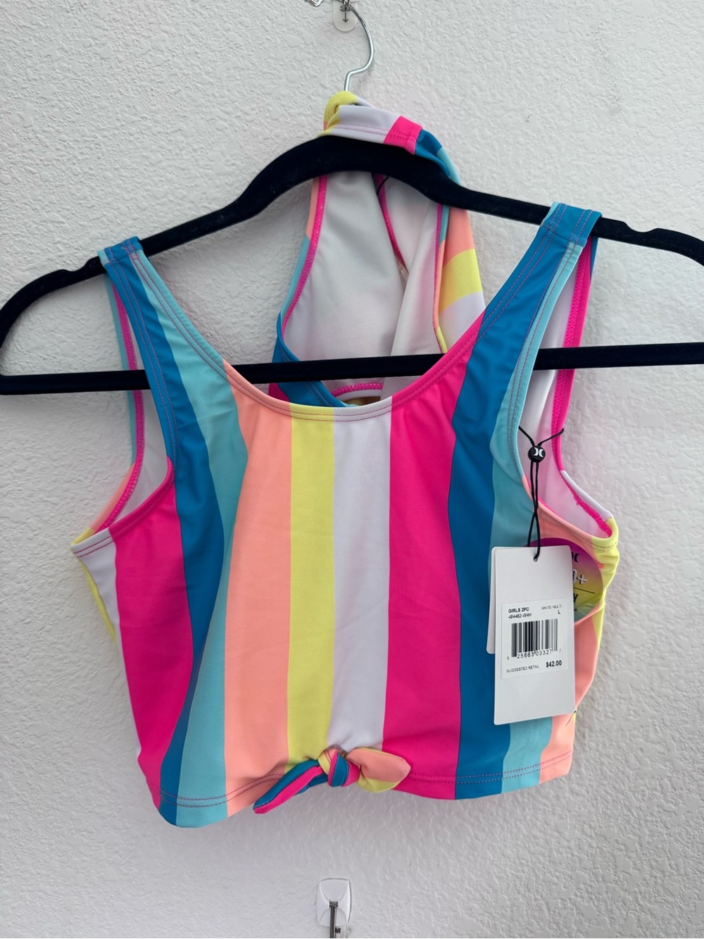 Hurley Kids Rainbow Stripe Tie-Front top swim set - Pink, Blue, Yellow